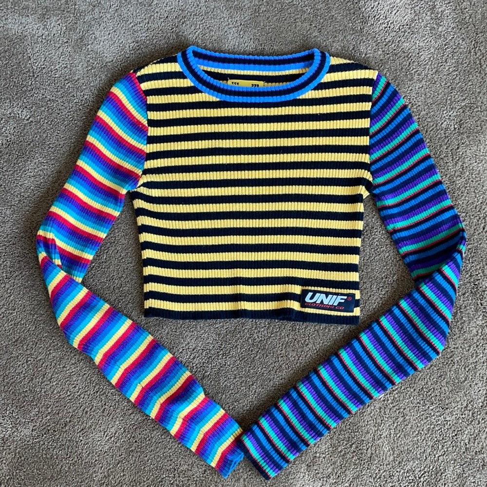 multi colored unif, cropped long sleeve!